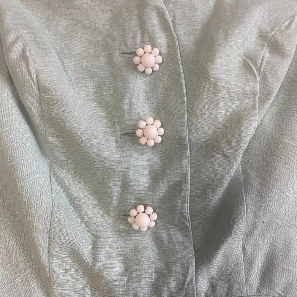 VINTAGE 1950s Josie Shield Mint Green‎ Shantung Fit & Flare Dress Midcentury S - Picture 10 of 15
